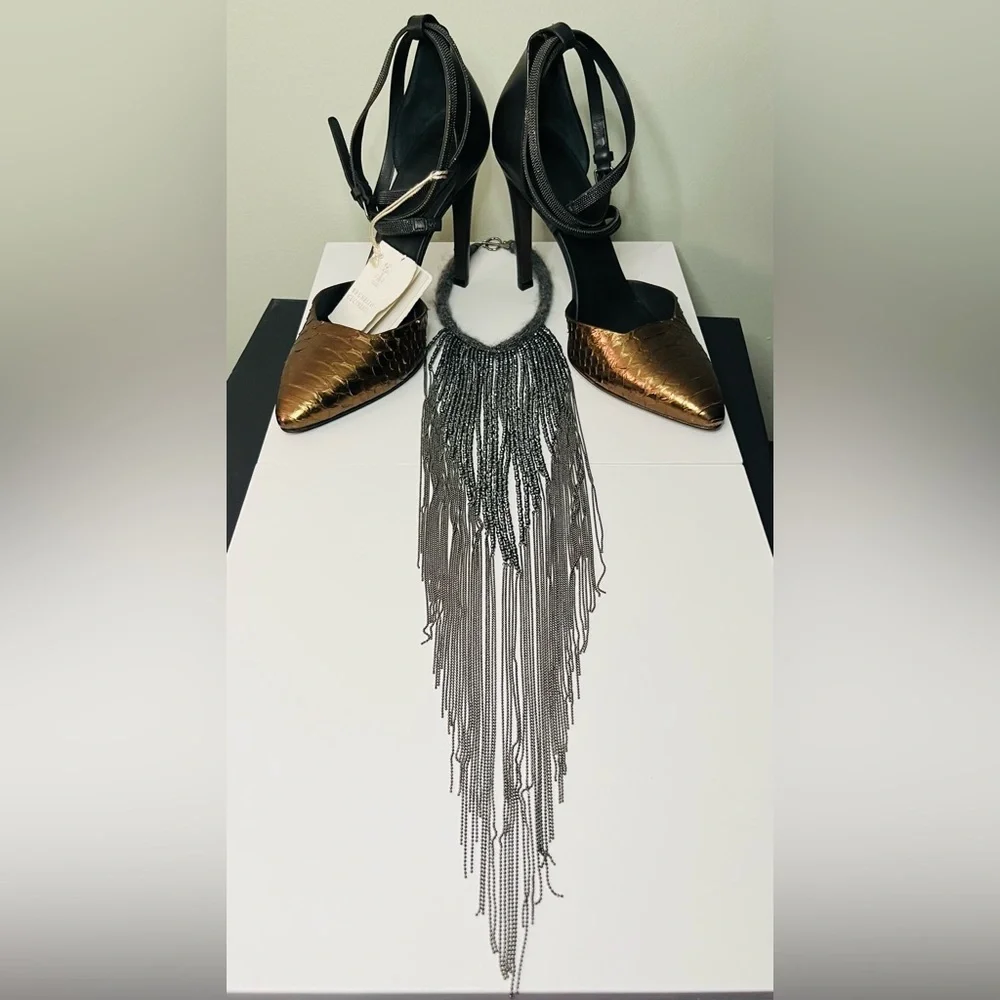 Brunello Cucinelli Bronze Python Heels - Picture 14 of 14